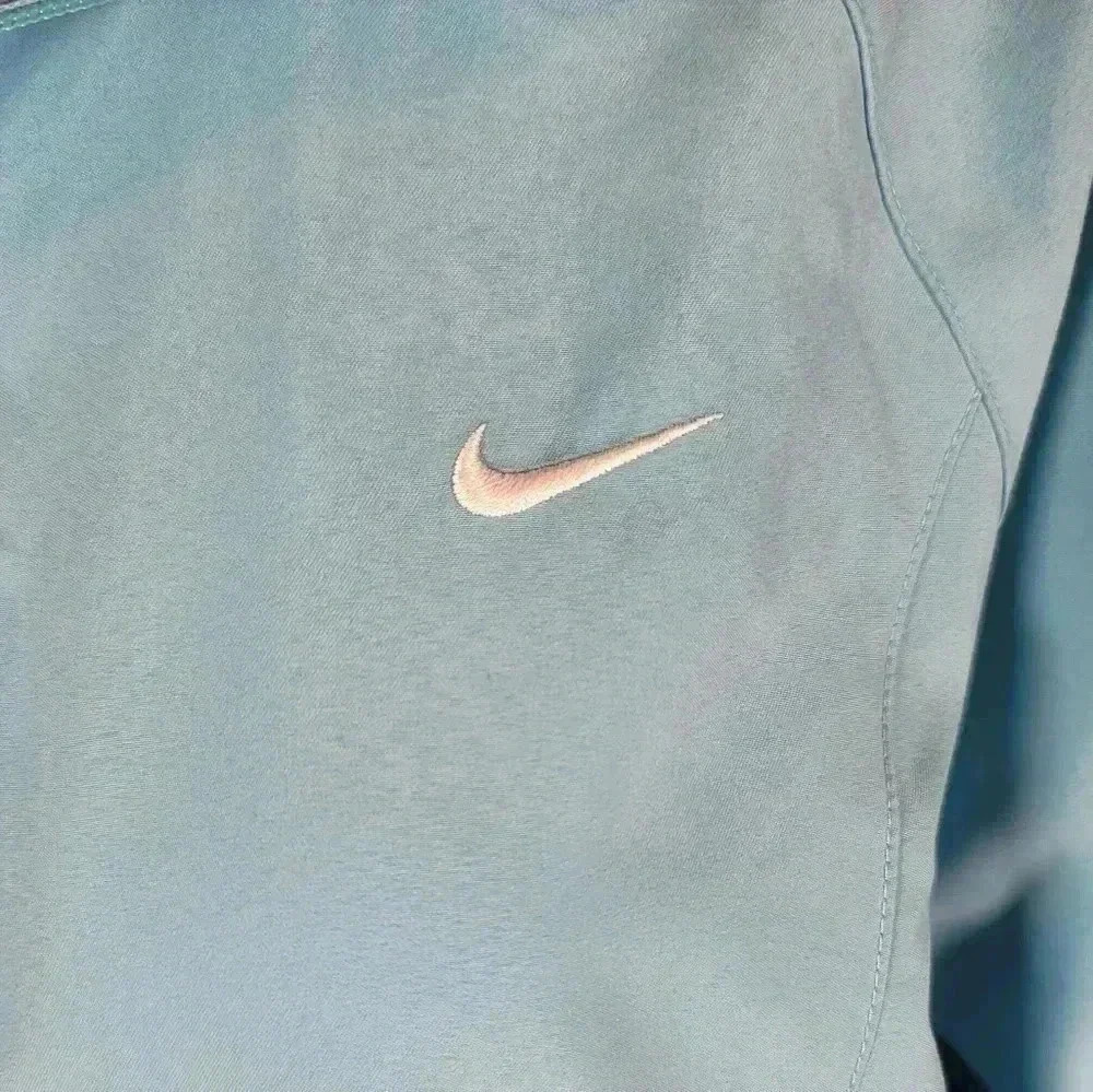 Vintage Nike Swoosh Windbreaker Blue Jacket Medium Track Warm Up Arm Stripes 90s - Picture 5 of 11